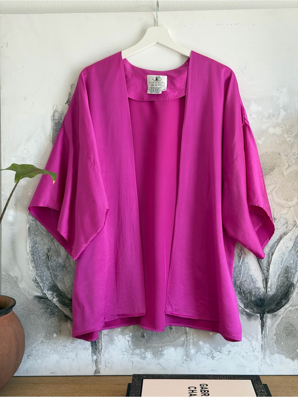 Vintage Vibrant Fuchsia Open Silk Kimono/ Robe